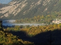 Le plan d'eau de Valbonnais sous la brume