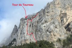 Tracé indicatif des 7 premières longueurs ! La suite n'est pas visible.