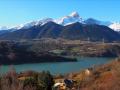 Le lac du Sautet et sa majesté l'Obiou depuis la route à l'aller