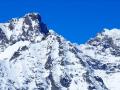 De gauche à droite : le Pic Gaspard (3881m), la Pavé (3823m), la Meije Orientale (3891m), le Doigt de Dieu qui penche de plus en plus... (3973m) et le Grand Pic de la Meije (3983m)